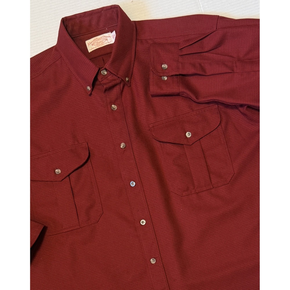 CC Filson - Men's Button Shirt - Red Long Sleeve Pockets Houndstooth- X-Large XL